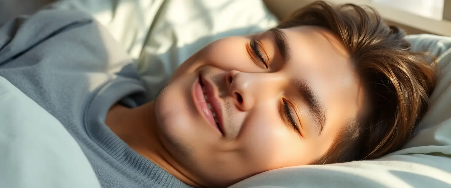 Person schläft entspannt ohne Zähneknirschen