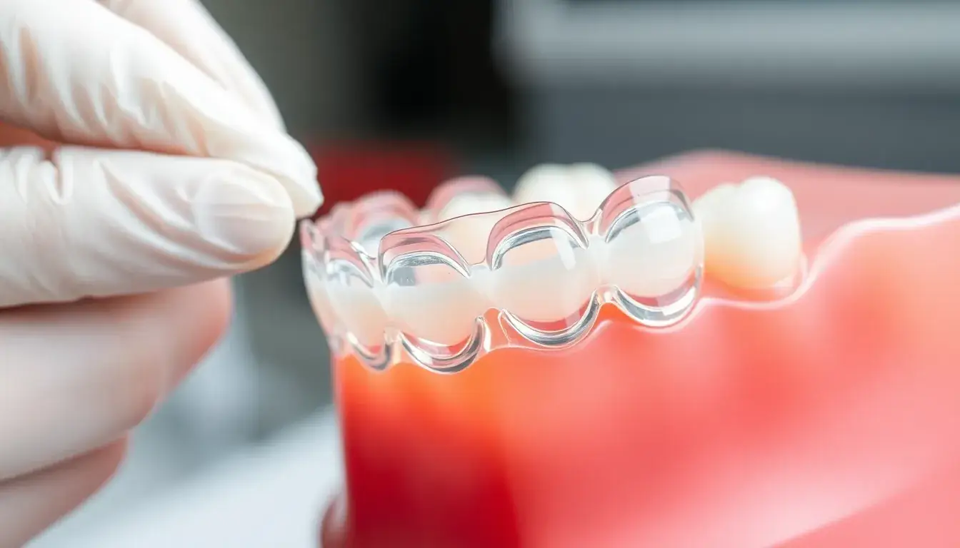 Massgefertigte Zahnschiene gegen Knirschen auf einem Zahnmodell