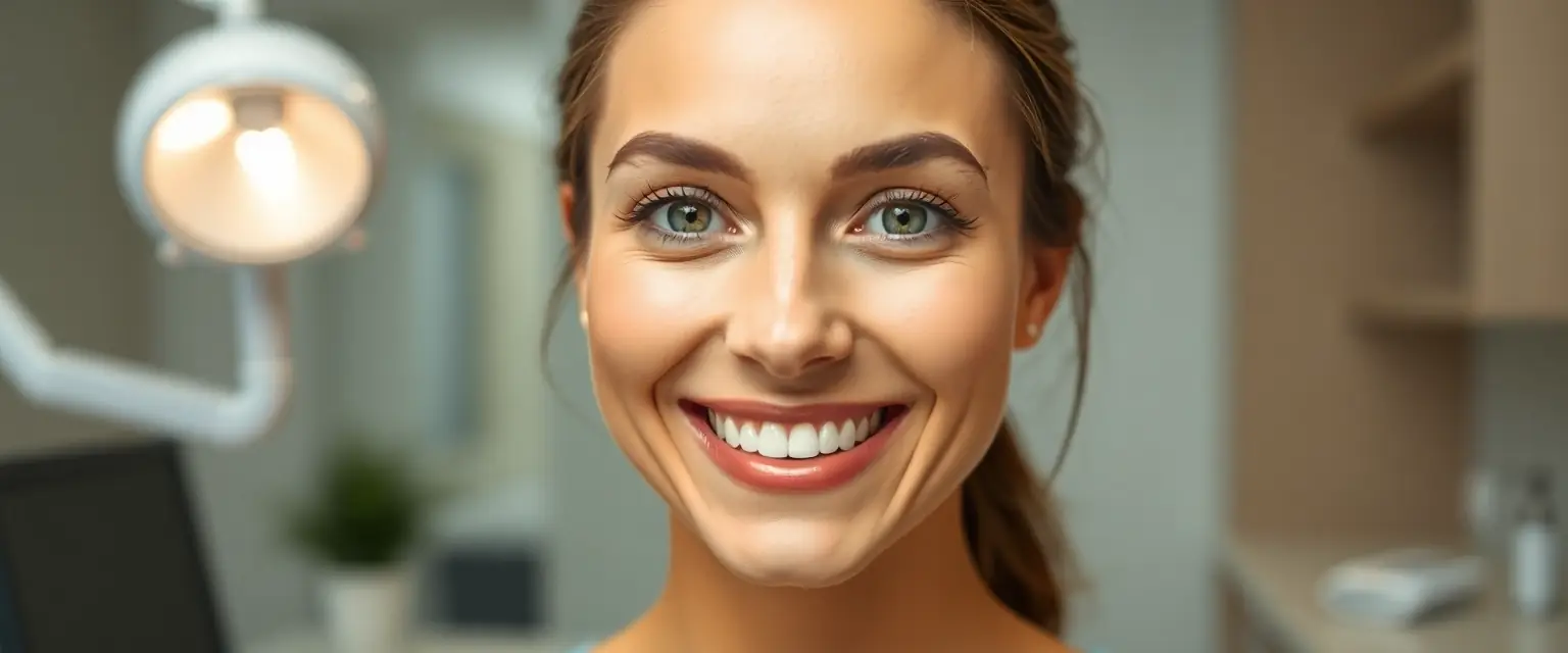 Person mit strahlend weissen Zähnen nach dem Bleichen