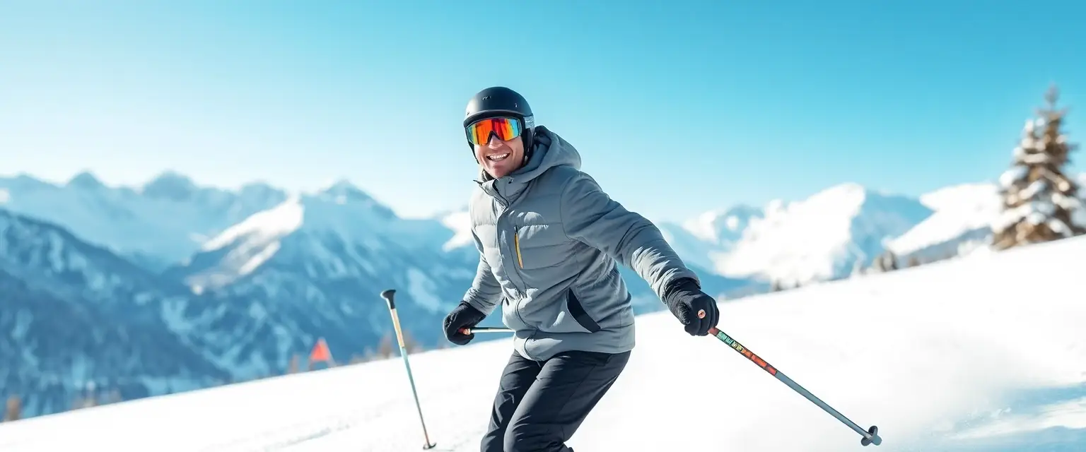 Glücklicher Skifahrer mit perfekt sitzenden Skischuhen