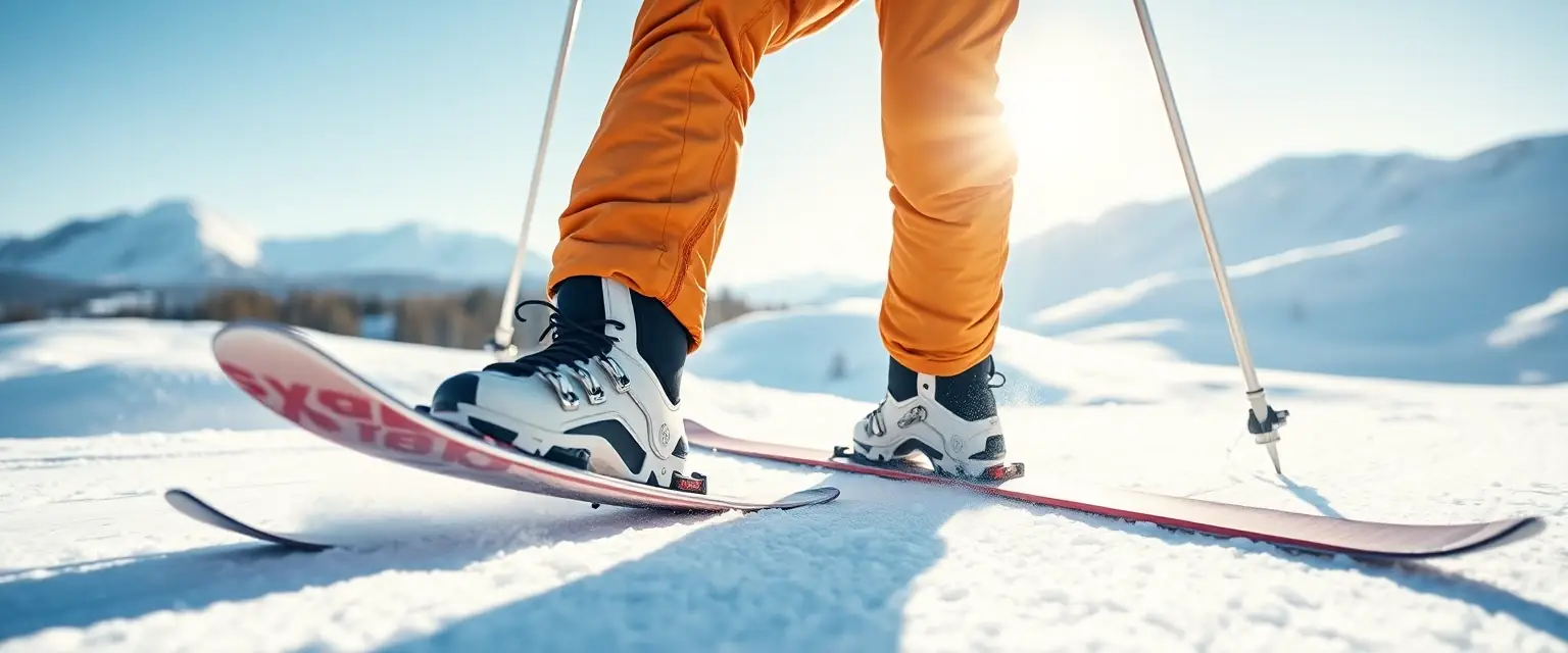 Skifahrer mit perfekt angepassten Skischuh Einlegesohlen, schmerzfrei auf der Piste