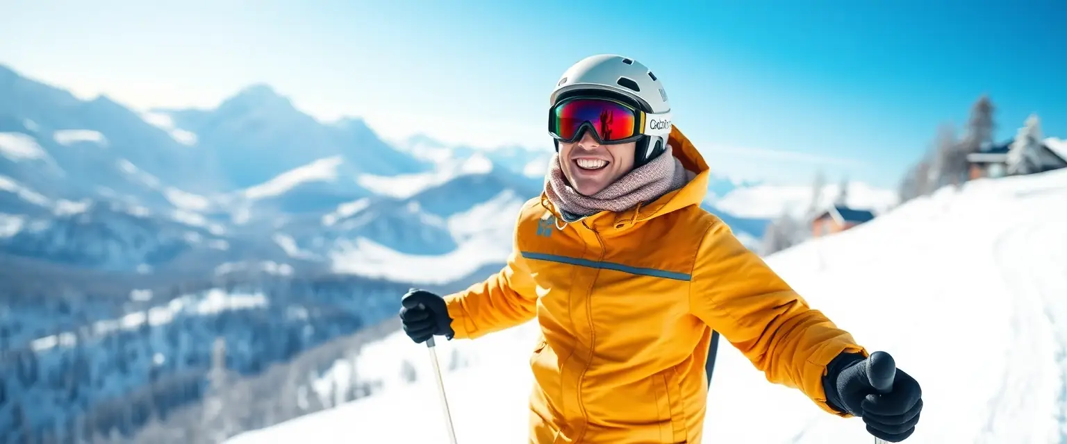 Glücklicher Skifahrer auf der Piste mit perfekt angepassten Skischuhen