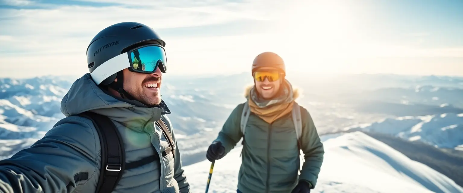 Glückliche Tourenskifahrer geniessen die Aussicht nach erfolgreicher Anpassung